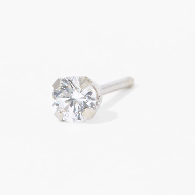 14kt White Gold 3mm Single Cubic Zirconia Stud Ear Piercing Kit with Ear Care Solution