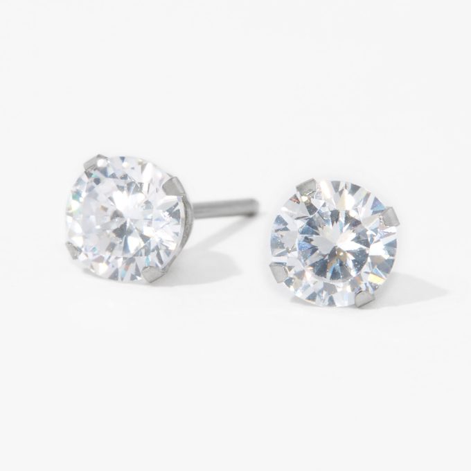Stainless Steel 5mm Cubic Zirconia Studs Ear Piercing Kit with Ear Care Solution