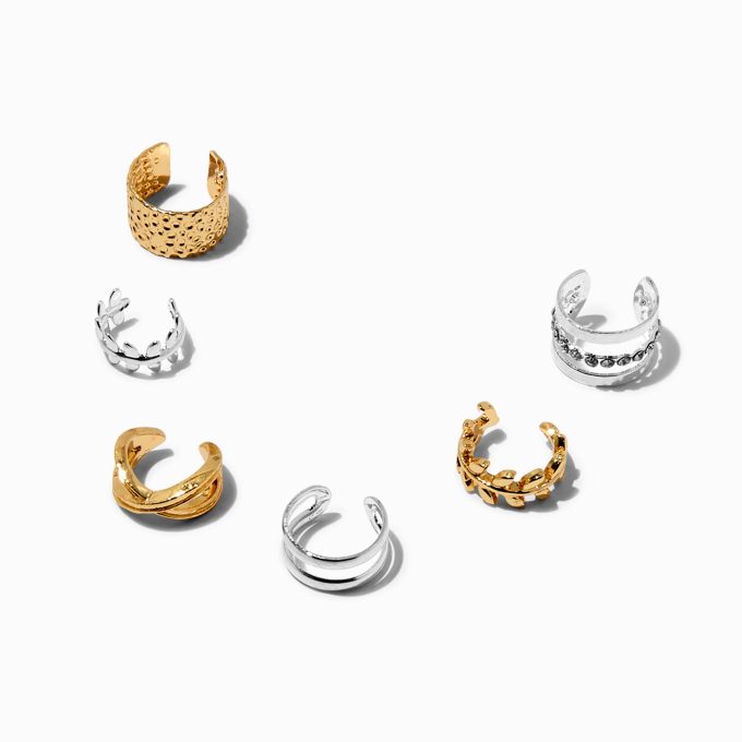 Mixed Metal Leaf Wire Ear Cuff Earring Stackables - 6 Pack