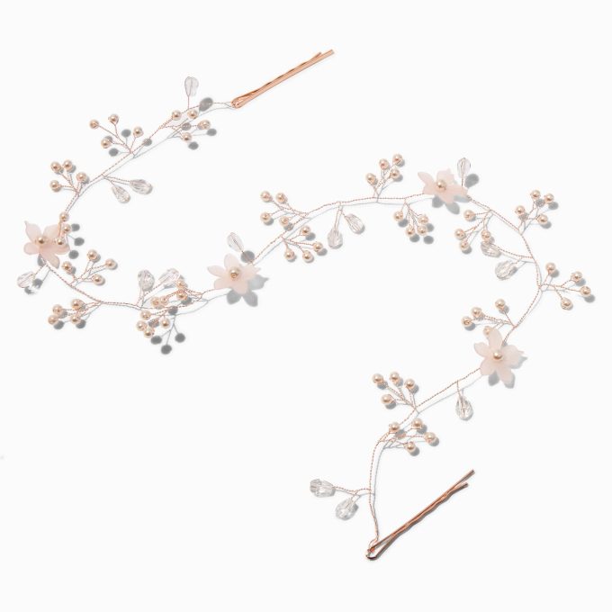 Rose Gold-tone Frosted Flower Hair Swag