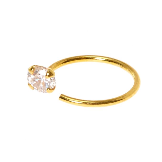 22G Gold-tone Sterling Silver Cubic Zirconia Open Hoop Nose Ring