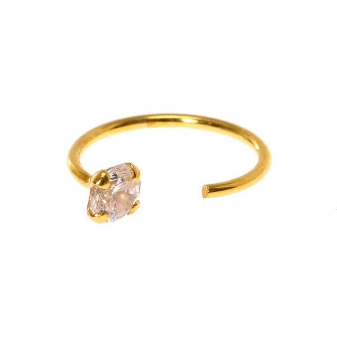 22G Gold-tone Sterling Silver Cubic Zirconia Open Hoop Nose Ring