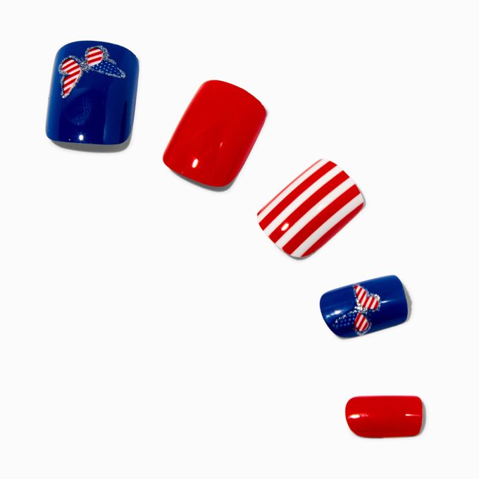 Stars & Stripes Butterfly Square Press On Faux Nail Set - 24 Pack