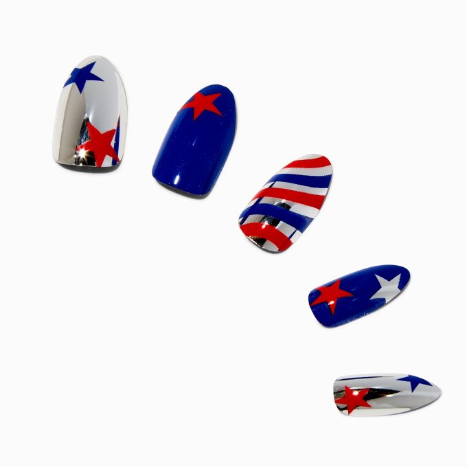 Stars & Stripes Metallic Stiletto Press On Faux Nail Set - 24 Pack