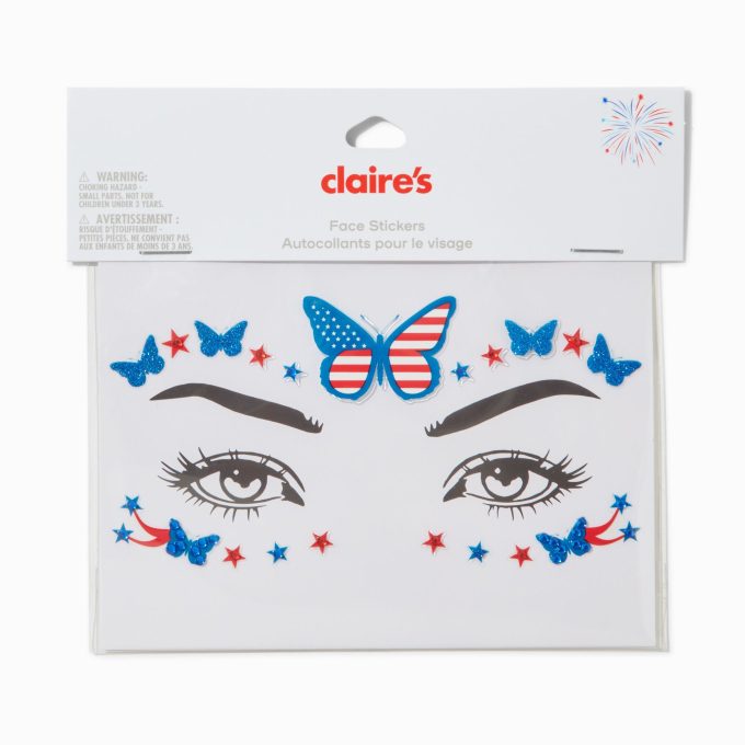 Stars & Stripes Butterfly Gemstones Face Stickers