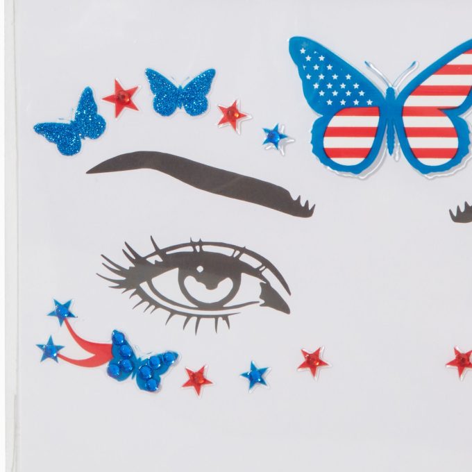 Stars & Stripes Butterfly Gemstones Face Stickers