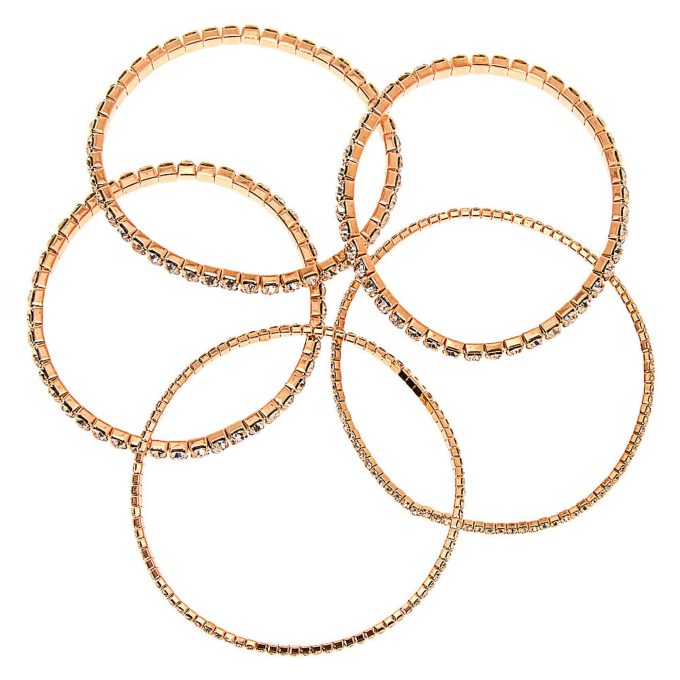 Rose Gold-tone Rhinestone Stretch Bracelets - 5 Pack