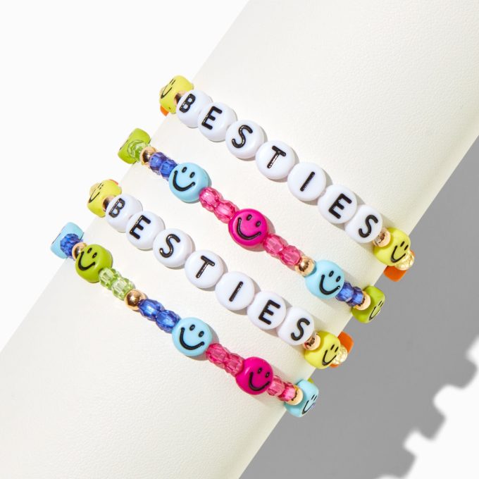 Best Friends Happy Face Beaded Stretch Bracelet Stack - 2 Pack