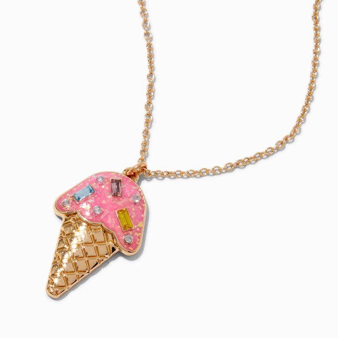 Jeweled Ice Cream Cone Gold-tone Pendant Necklace