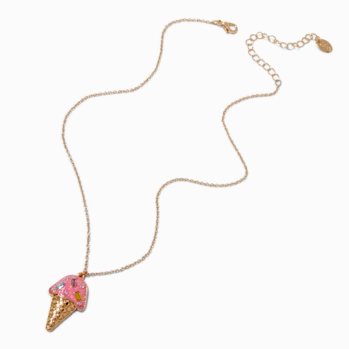 Jeweled Ice Cream Cone Gold-tone Pendant Necklace