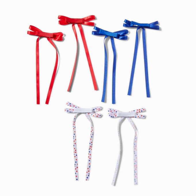 Stars & Stripes Long Tail Hair Bow Clips - 6 Pack