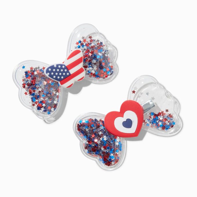 Stars & Stripes Butterfly & Heart Shaker Hair Bow Clips - 2 Pack