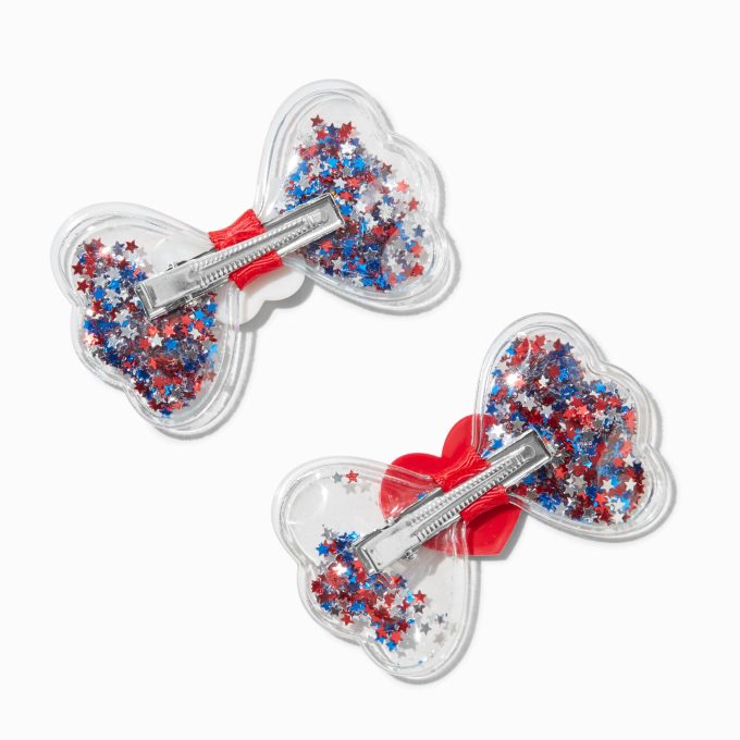 Stars & Stripes Butterfly & Heart Shaker Hair Bow Clips - 2 Pack