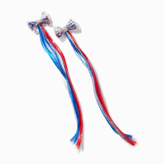 Stars & Stripes Confetti Bow Faux Hair Clip In Extensions - 2 Pack