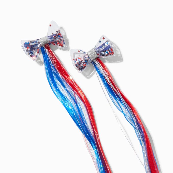 Stars & Stripes Confetti Bow Faux Hair Clip In Extensions - 2 Pack