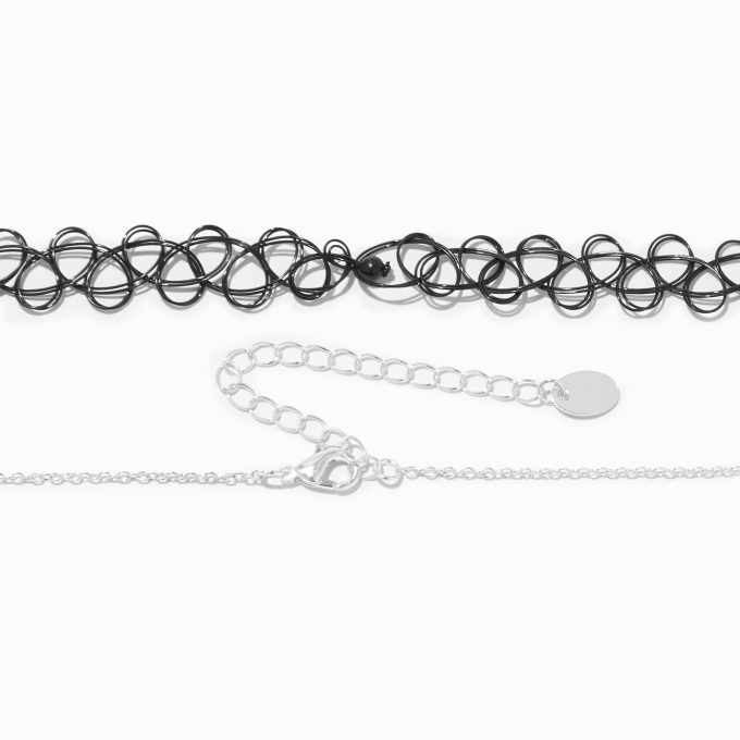 Crescent Moon Blue Mystical Gem Pendant & Black Tattoo Choker Necklaces - 2 Pack