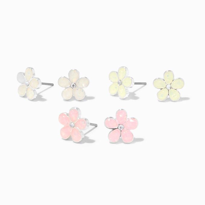 UV Color-Changing Flower Stud Earrings - 3 Pack