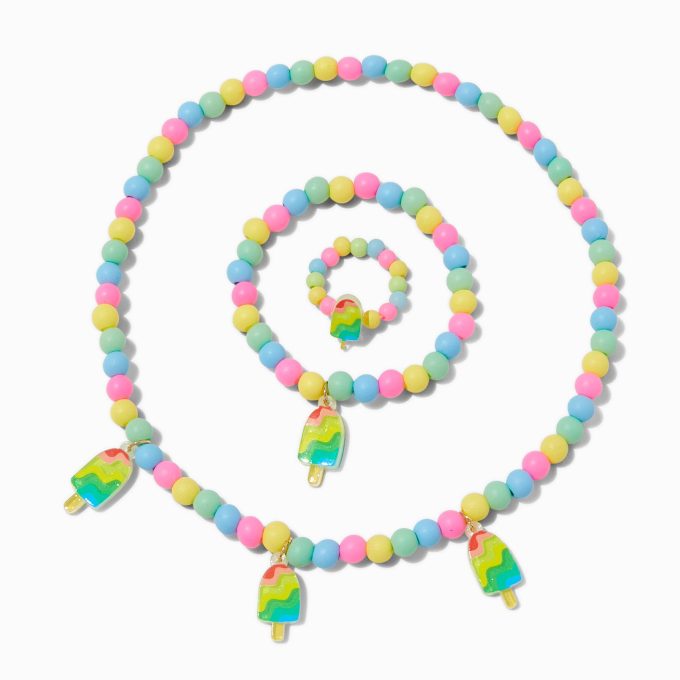 Claire's Club Matte Multicolor Ice Pop Beaded Jewelry Set - 3 Pack
