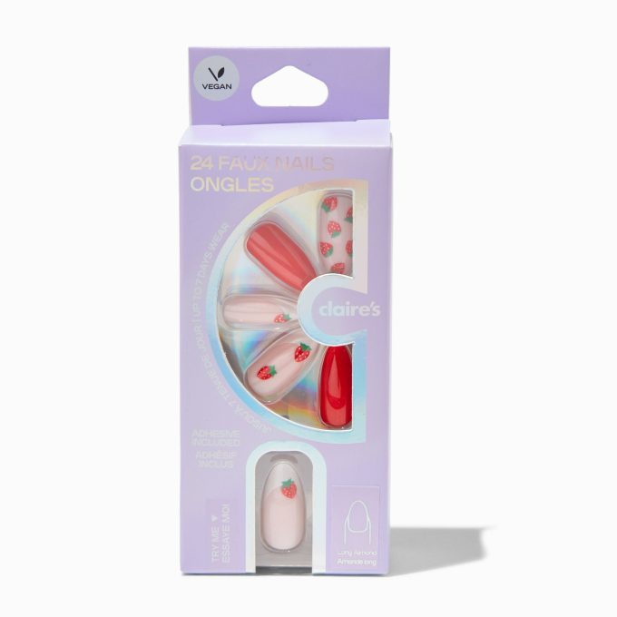 French Strawberry Stiletto Vegan Faux Nail Set - 24 Pack