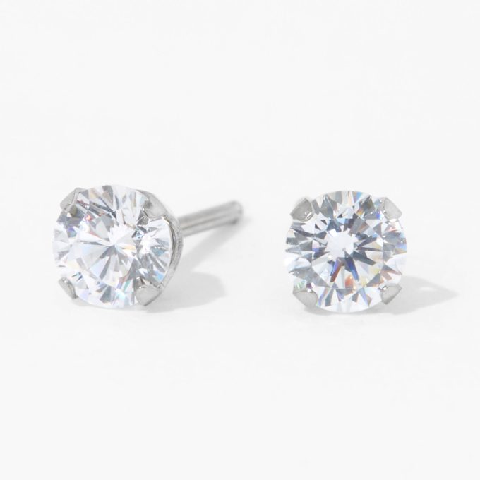 Stainless Steel 4mm Cubic Zirconia Studs Ear Piercing Kit with Ear Care Solution