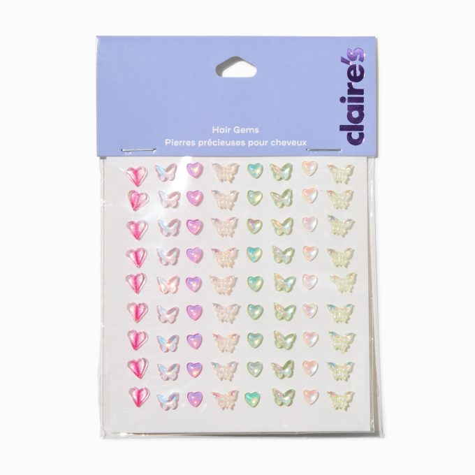 Rainbow Assorted Butterfly Hair Gems - 80 Pack