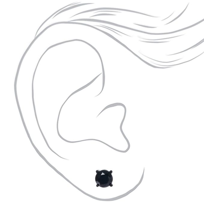 Black Cubic Zirconia 8mm Round Stud Earrings
