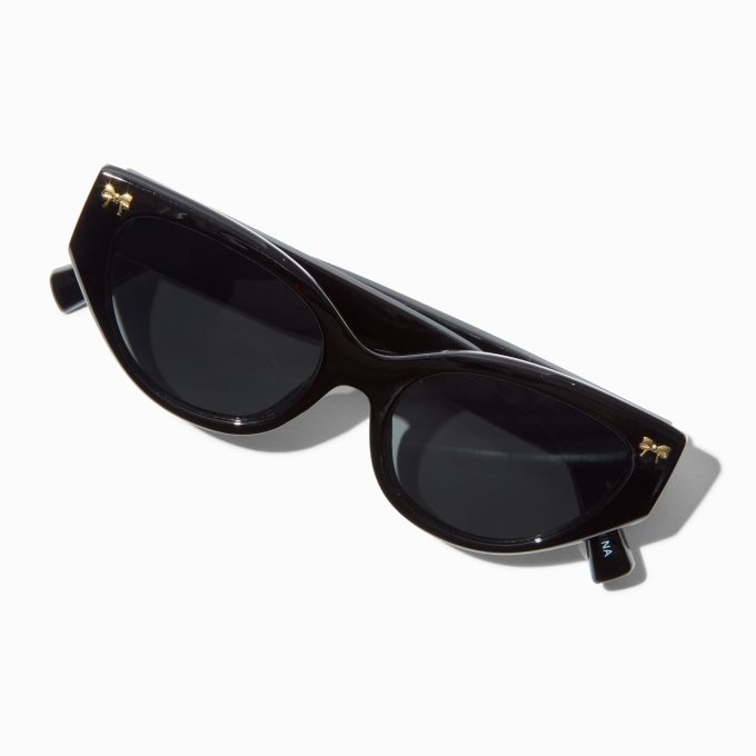 Gold Bow Studded Black Retro Sunglasses