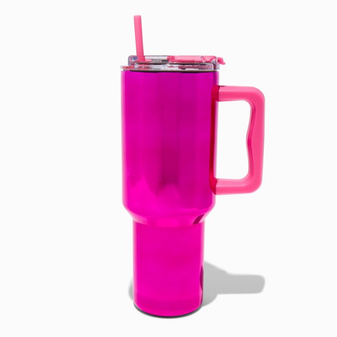 Pink Chrome Stainless Steel Handled Tumbler