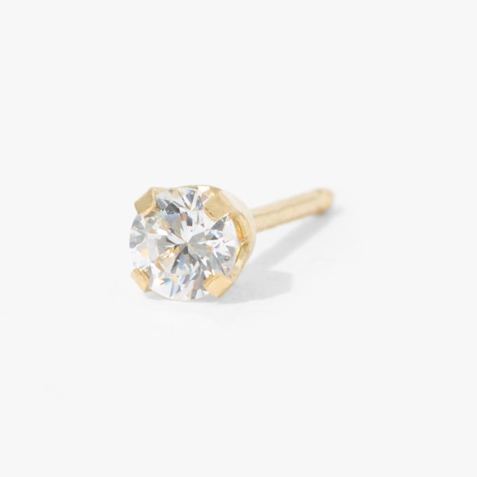 14kt Yellow Gold 3mm Single Cubic Zirconia Stud Ear Piercing Kit with Ear Care Solution
