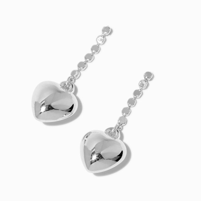 Silver-tone Puffy Heart 1.5" Drop Earrings