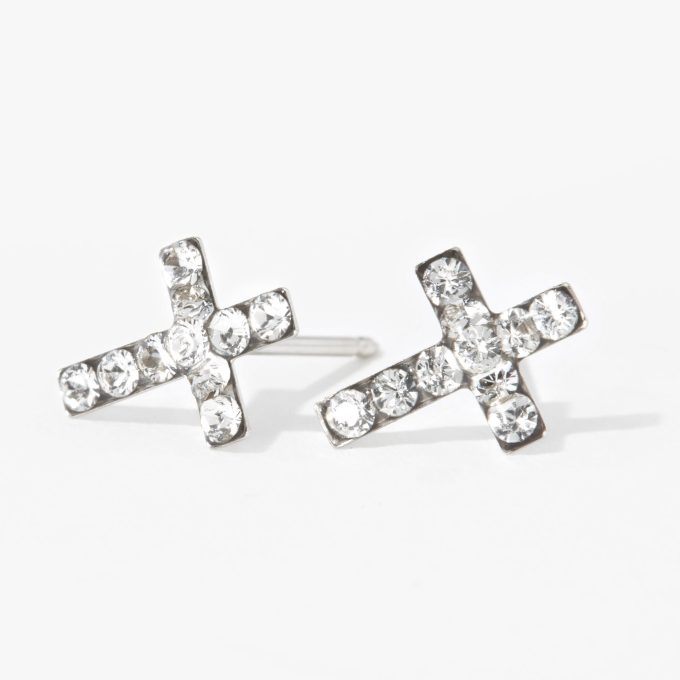 Stainless Steel Crystal Cross Studs Ear Piercing Kit with Ear Care Solution