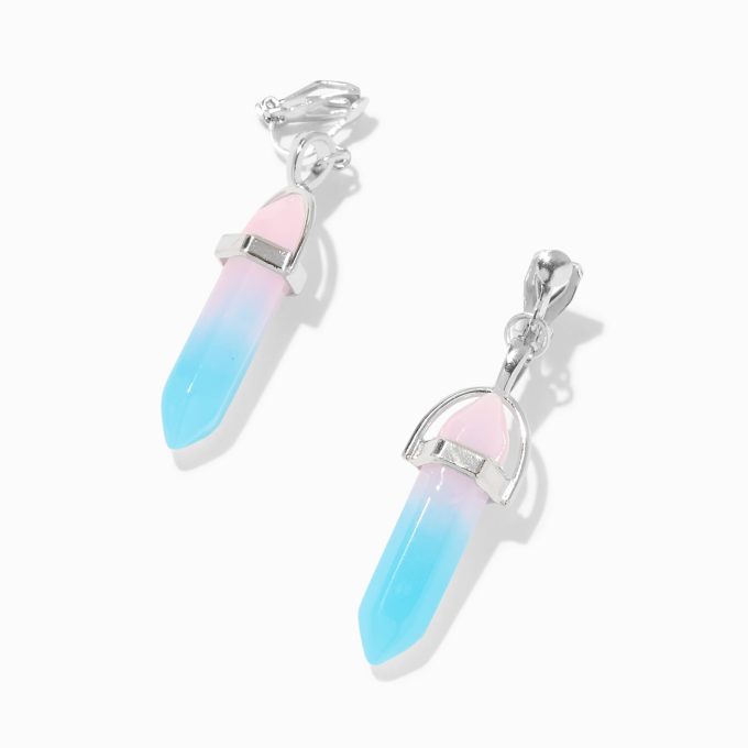 Blue & Pink Glow in the Dark Mystical Gem 1" Clip-On Drop Earrings
