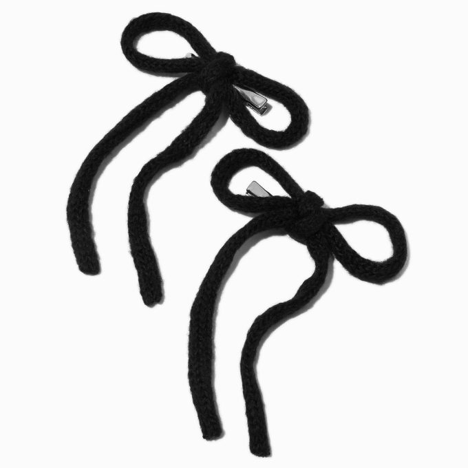 Black Knit Hair Bow Clips - 2 Pack