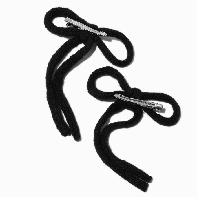 Black Knit Hair Bow Clips - 2 Pack