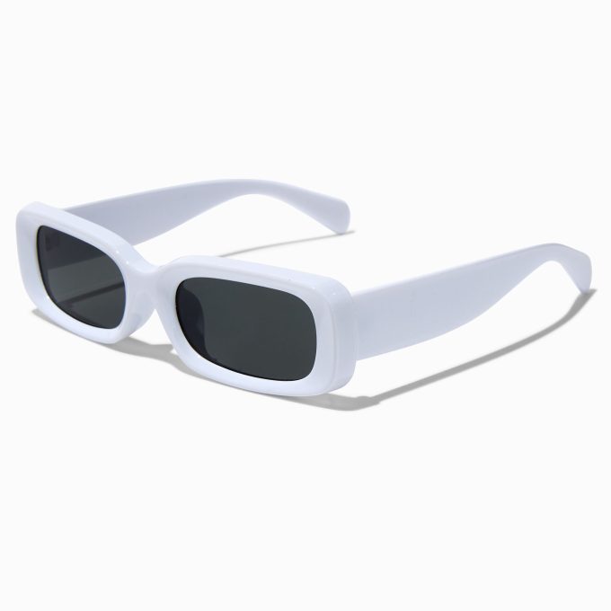 White Puffy Slim Rectangle Sunglasses