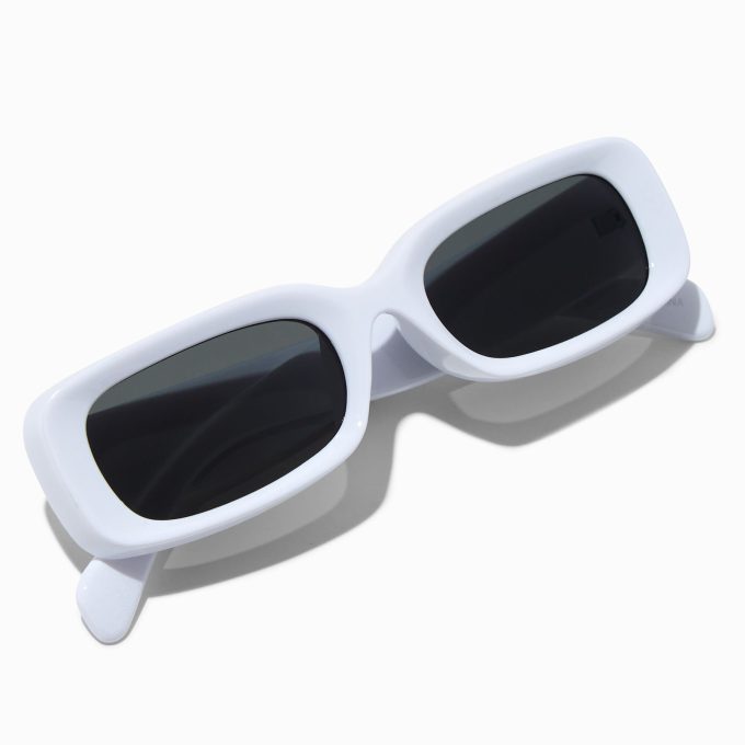 White Puffy Slim Rectangle Sunglasses