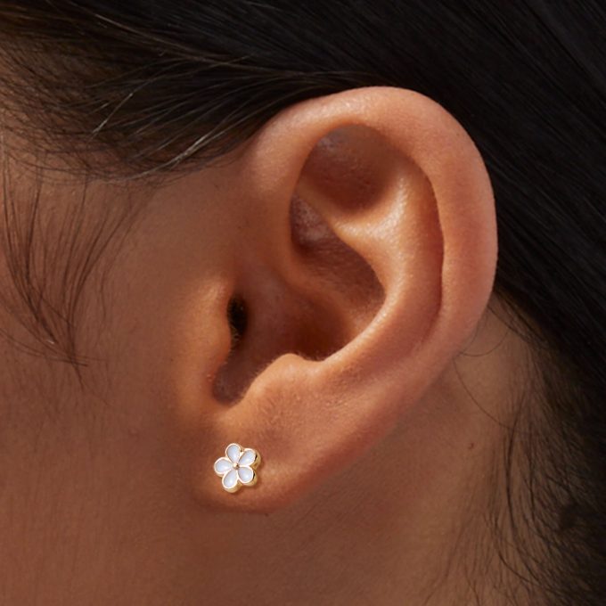 White Daisy Gold-tone Stud Earrings