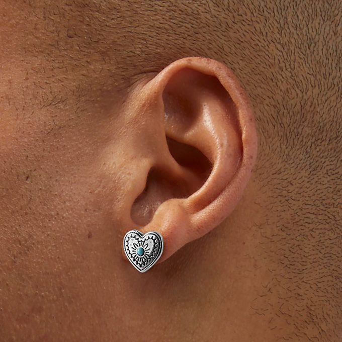 Silver-tone Filigree Heart Cowgirl Stud Earrings