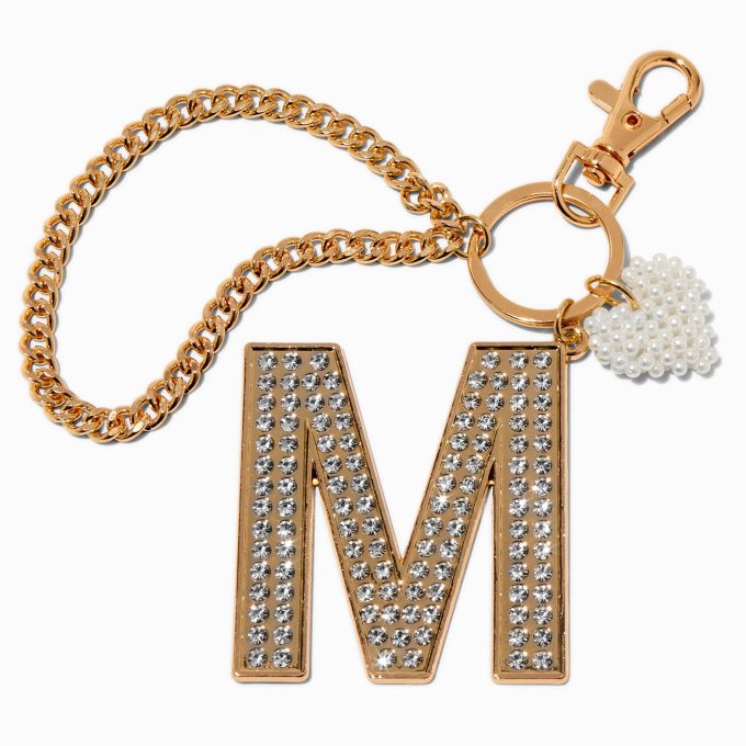 Gold-tone Bedazzled Initial Keychain - M