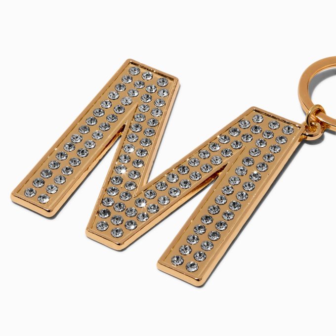 Gold-tone Bedazzled Initial Keychain - M