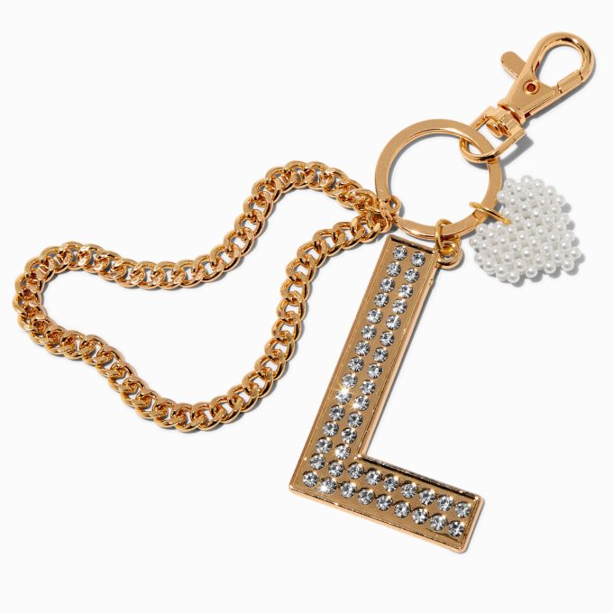 Gold-tone Bedazzled Initial Keychain - L