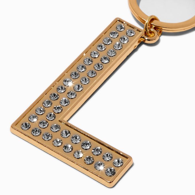 Gold-tone Bedazzled Initial Keychain - L