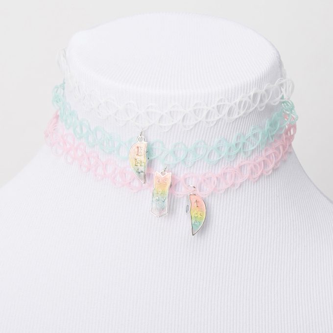 Best Friends Pastel Heart Glow In The Dark Tattoo Choker Necklaces - 3 Pack
