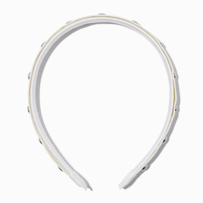 Studded White Faux Leather Headband