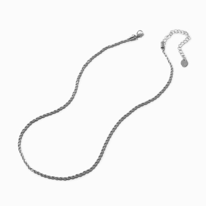 Silver-tone Twisted Rope Stackable Short Chain Necklace