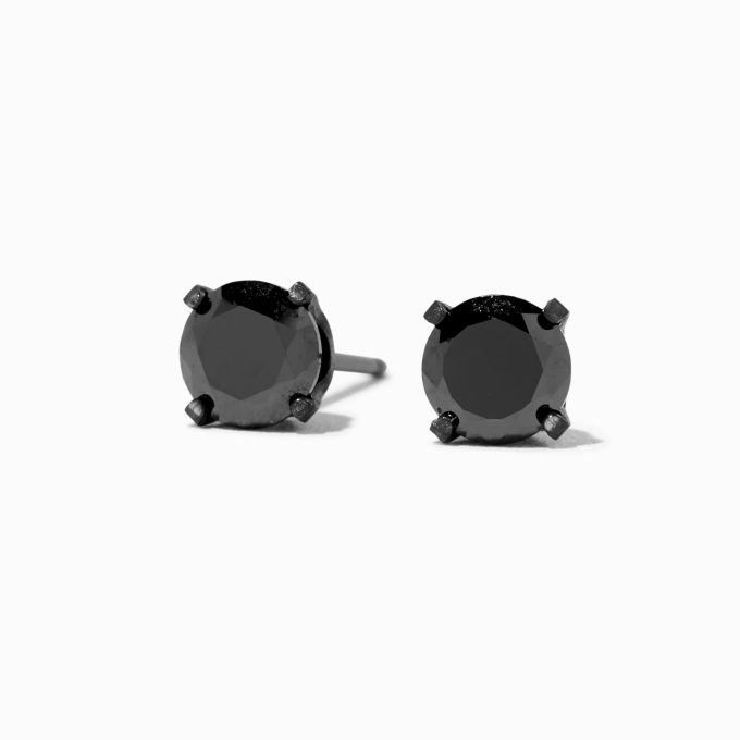 Black Stainless Steel 5mm Black Cubic Zirconia Studs Ear Piercing Kit with Ear Care Solution