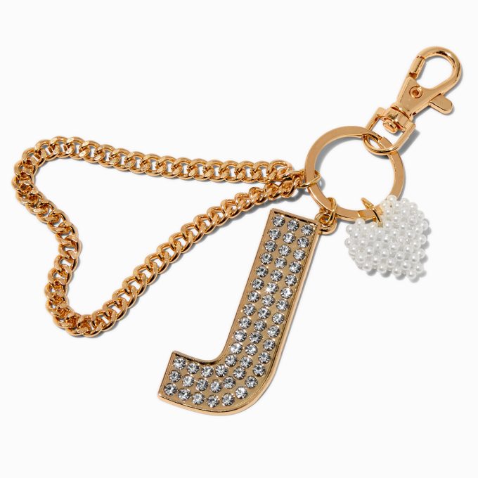Gold-tone Bedazzled Initial Keychain - J