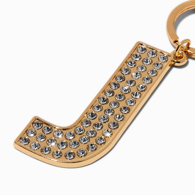 Gold-tone Bedazzled Initial Keychain - J