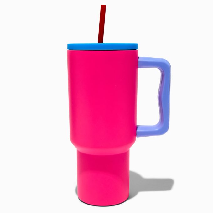 Pink Colorblock Stainless Steel Handled Tumbler