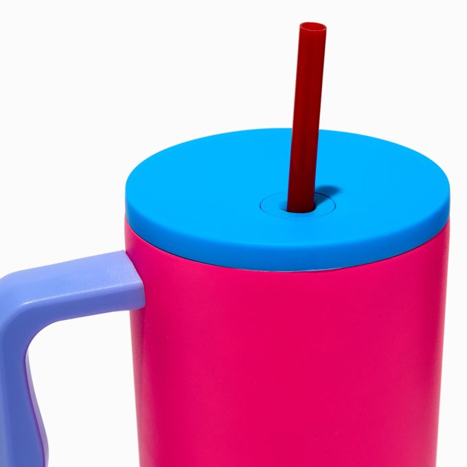 Pink Colorblock Stainless Steel Handled Tumbler